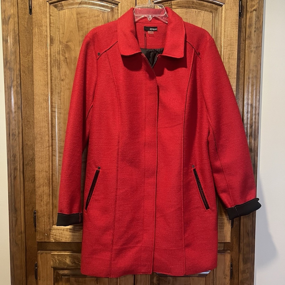 Renaur Red Zip‎ Blazer Coat Size Large NWT Women's Poly/wool